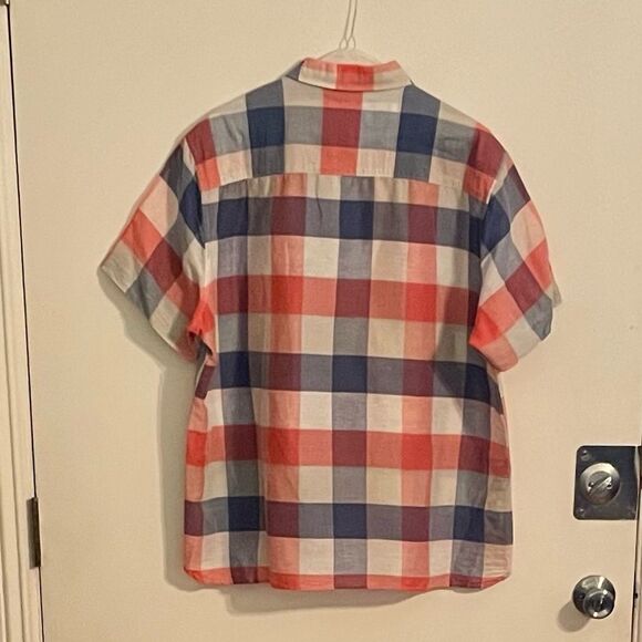 Perry Ellis Short Sleeve Linen Red White + Blue Button Down Shirt (XL) - Picture 4 of 5
